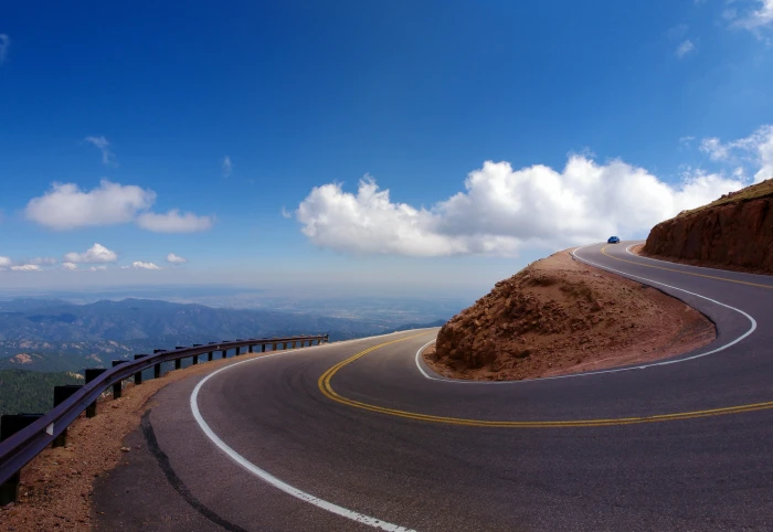pikes peak highway mountain road colorado mountains landscape 2k