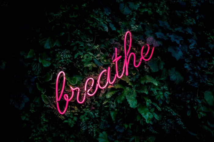 pink breathe neon sign BREATHE signage typography glow 2k