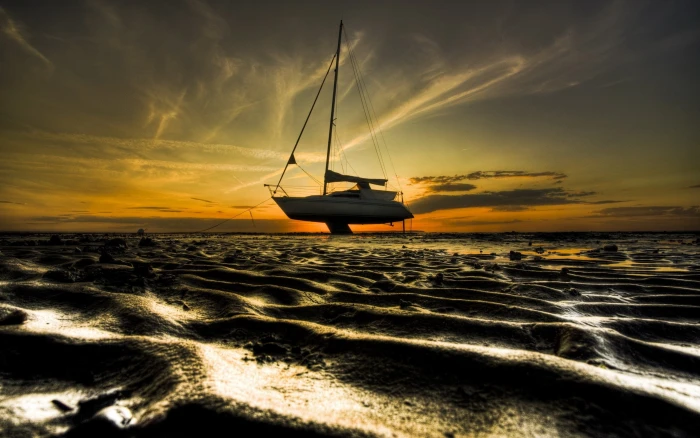 Sands beach boat dusk sunset 2k