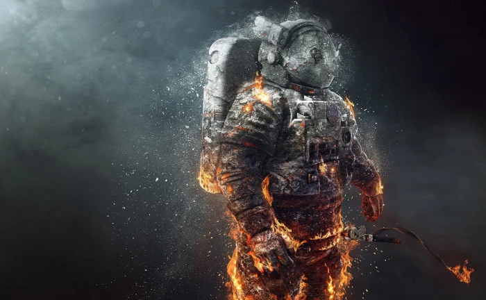 astronaut illustration artwork fire digital art ice NASA 2k