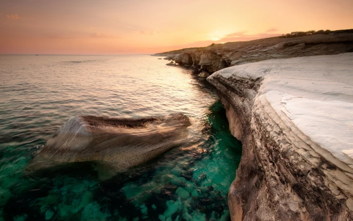 Cyprus beautiful scenery sea coast orange sky dusk sunset 2k