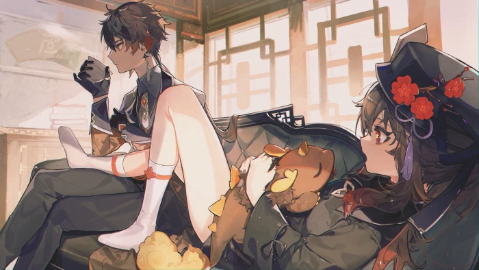 Genshin Impact anime girls Hutao Zhongli 2k