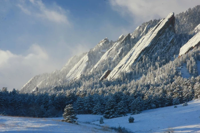 mountains nature snow trees landscape Flatirons Boulder 2k