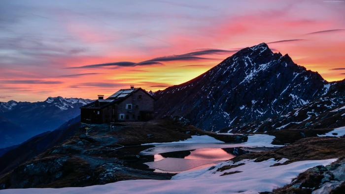 orange sky highland pink morning dawn cloud mountain range 2k 4k