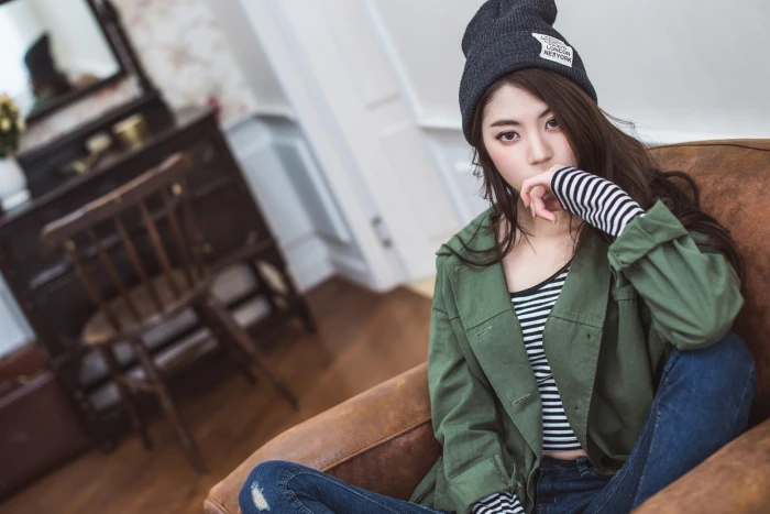Chae Eun Korean Asian women brunette brown eyes jeans 2k