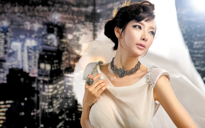 Korean beauty Nine Muses photo HD Wallpaper 10 women s white sleeveless top 2k