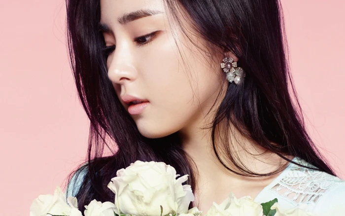 girl korean kpop saekyung flower headshot portrait long hair 2k 4k