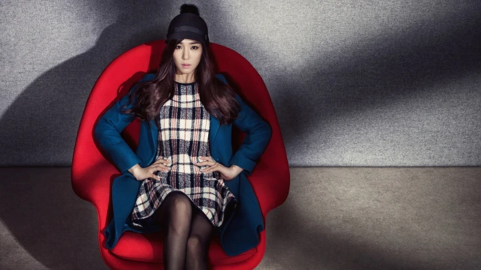 women s white and gray plaid dress blue coat SNSD Girls Generation 2k