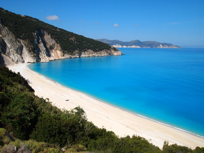 aerial shot of seashore beach greece kefalonia island summer 2k