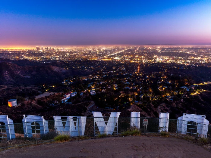 bird s eye view of Hollywood Sign hill Los Angeles California 2k