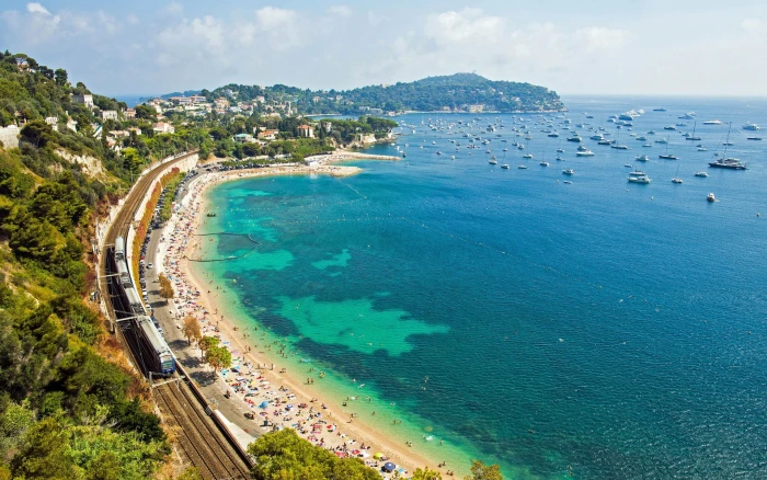 France French Riviera Mediterranean Sea coast railway boat beach train road 2k