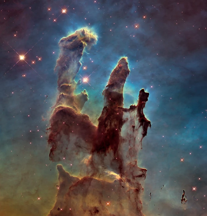 pillars of creation space cosmos gas stars dust ultraviolet light 2k
