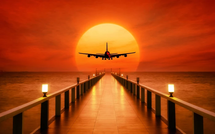 sunset HD takeoff airplane 2k 4k