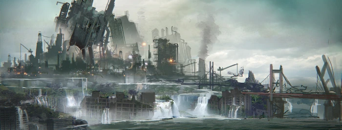 Nier Automata landscape cityscape ruins 2k