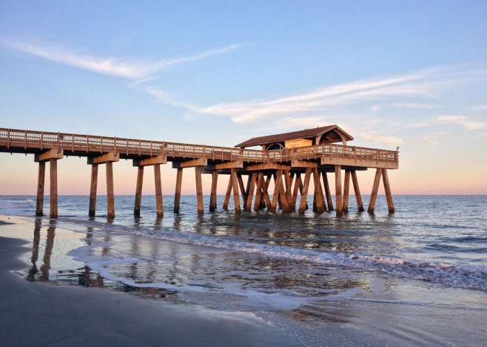 pier beach ocean water coast tybee island georgia sea 2k
