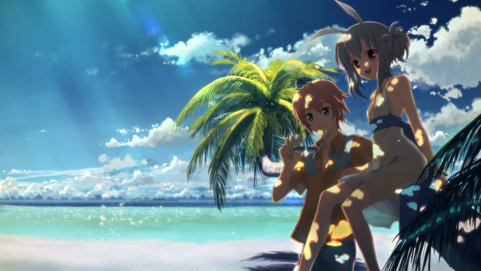 gray haired girl anime character digital wallpaper DJ Max beach 2k 4k