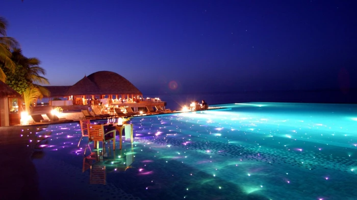 beautiful place beach night illuminated architecture sky 2k 4k