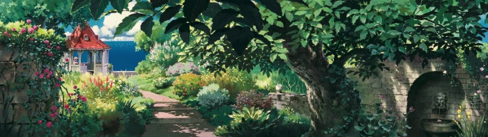 green leafed trees illustration Studio Ghibli Porco Rosso multiple display 2k 4k