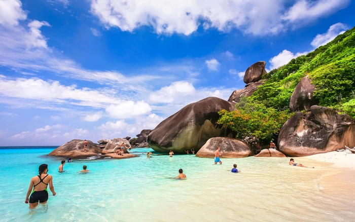 Thailand Similan Tropical Islands Blue Sky Crystal Clear Sea Sandy Beach Rocky Coast Andaman Desktop Wallpaper Hd 2k