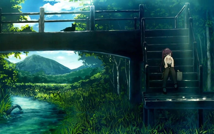 brown haired female anime character landscape Senjougahara Hitagi 2k 4k