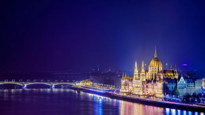 hungary budapest parliament danube river bridge night 2k 4k