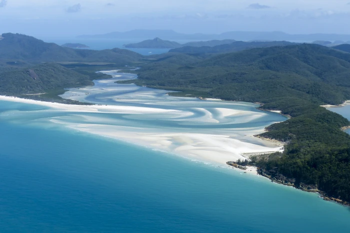 aerial photography of body water whitsunday island great barrier reef 2k 4k