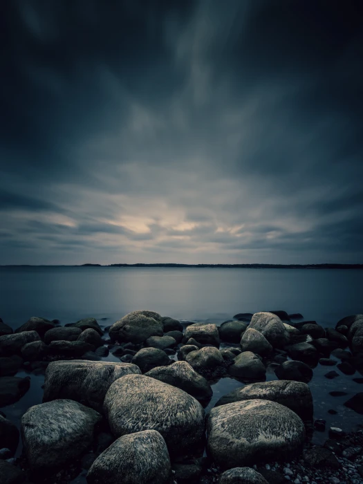 black and white stone lot near body of water Night mood porkkala 2k