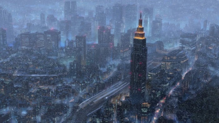 cityscape wallpaper illustration of city during night time Makoto Shinkai 2k 4k