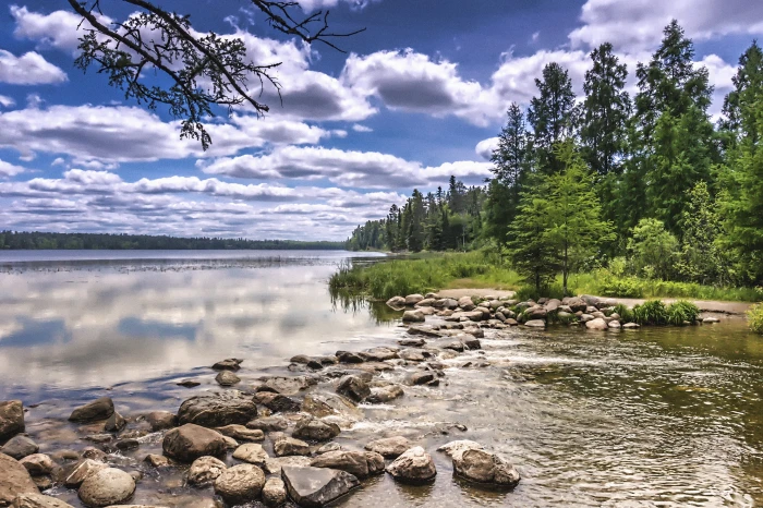 green trees near body of water clouds sky reflection mississippi river 2k