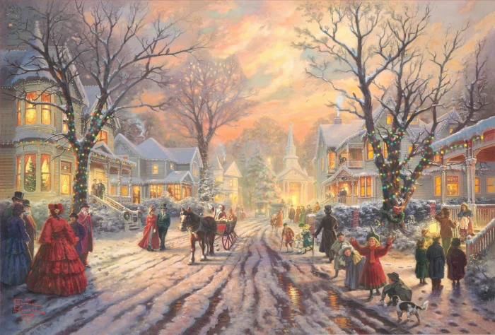 group of people on road painting holiday picture lights Christmas 2k