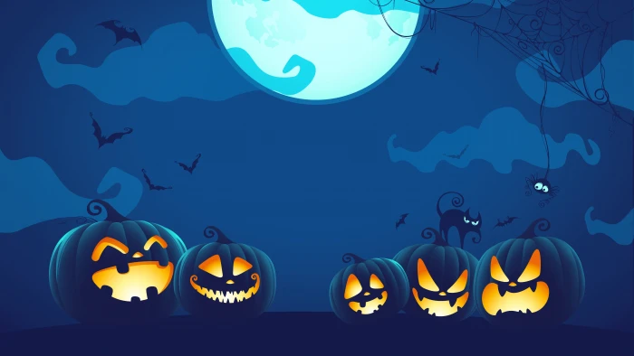 halloween cartoon nigh darkness blue bats pumpkin pumpkins 2k 4k 5k 8k