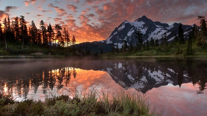 lake and mountain nature Canada landscape forest mountains 2k 4k