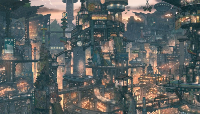 multicolored buildings digital wallpaper futuristic city anime 2k