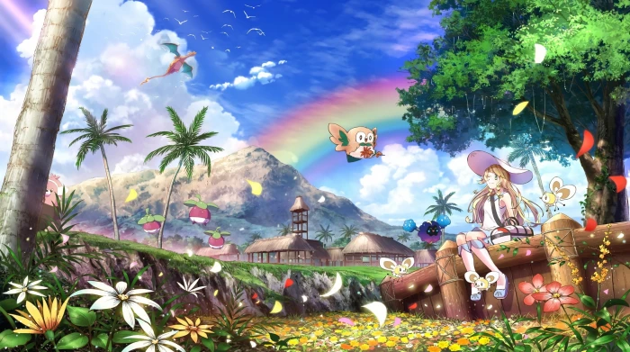 pokemon lillie rainbow nature clouds charizard flowers 2k
