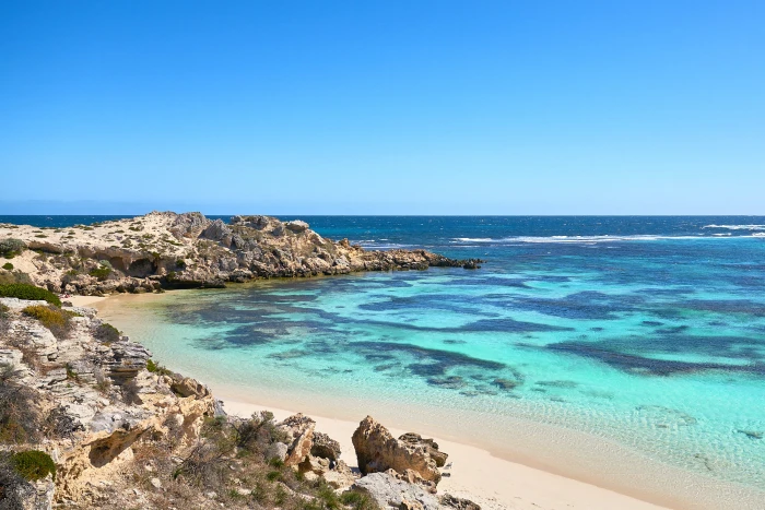 shoreline near rock cliff rottnest Australia sea 2k