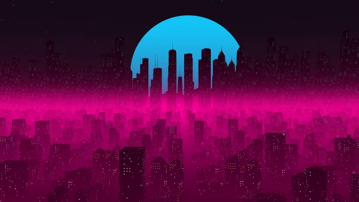 vaporwave synthwave cyberpunk city cityscape geometric figures 2k 4k
