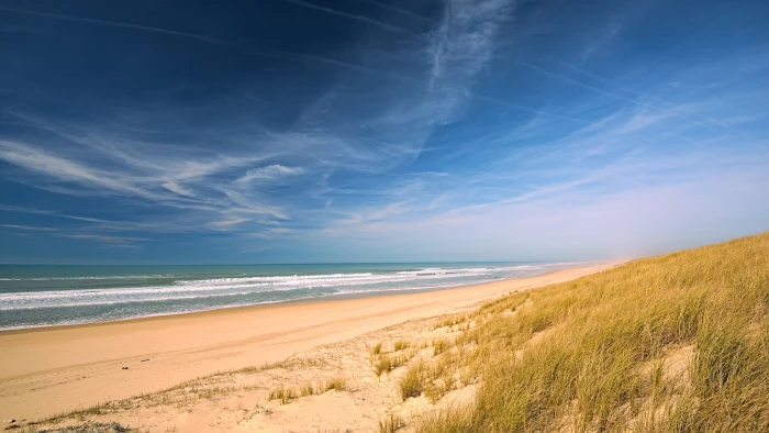 beach sky horizon sea shore coast cloud sandy 2k 4k