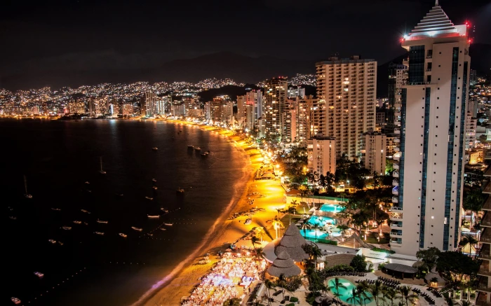 Cities Acapulco Beach Building City Coast Mexico Night 2k
