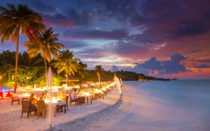 Conrad Maldives Rangali Island Indian Ocean Romantic Evenings Beach Restaurant Tropical Ambient Wallpaper Hd 2k 4k
