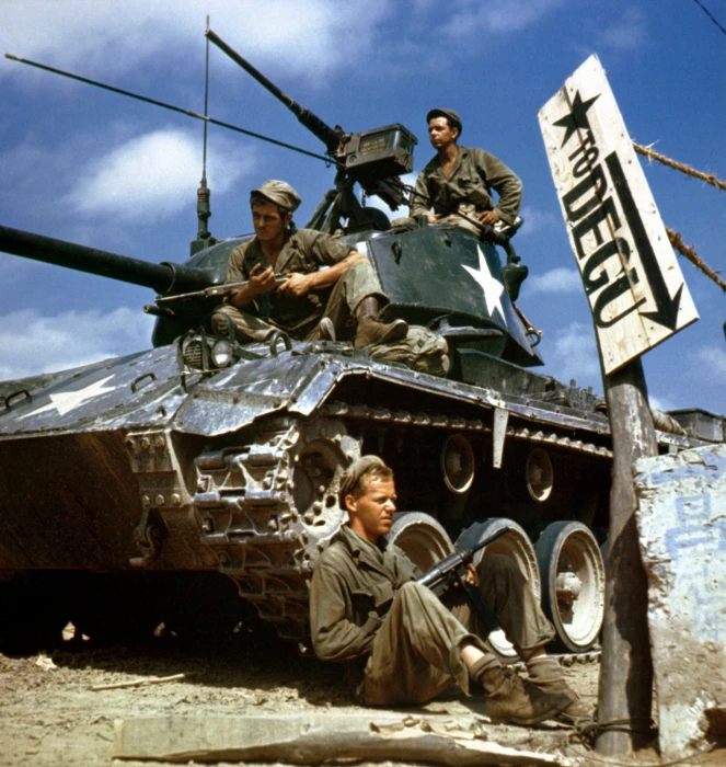 Crew of an M 24 tank along the Nakdong River front August during Korean War 2k