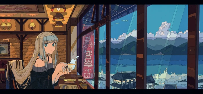 digital art artwork anime girls interior room landscape 2k
