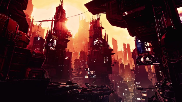 gray buildings illustration futuristic city digital wallpaper 2k 4k