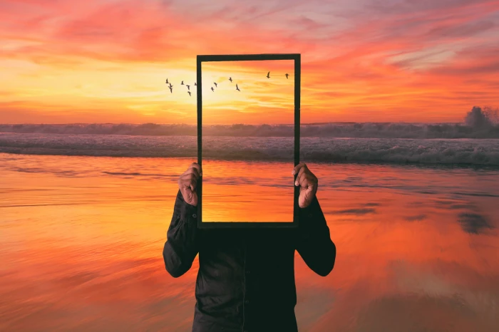 men s black dress shirt mirror sea photoshop sunset infinity 2k 4k 5k