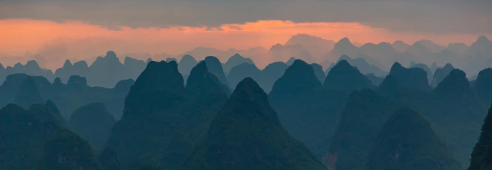 mountain ranges Guilin China mountains sunrise clouds nature 2k 4k 5k