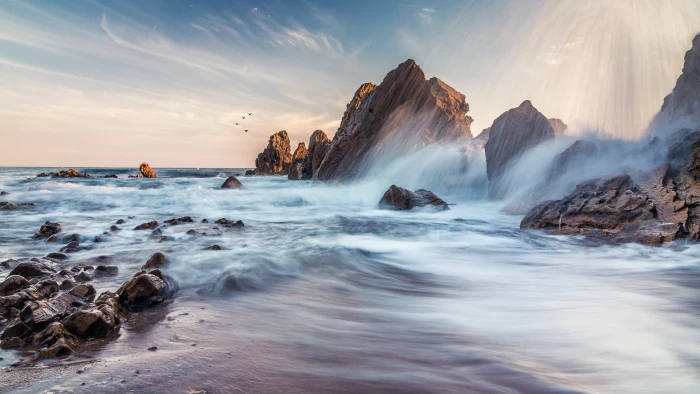 sea water corona del mar coast ocean wave shore rock 2k 4k