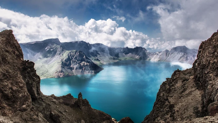 sky peak ridge changbai crater lake baishan mountain range 2k 4k