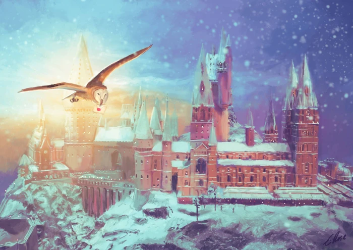 snow covered castle painting architecture trees nature digital art 2k 4k