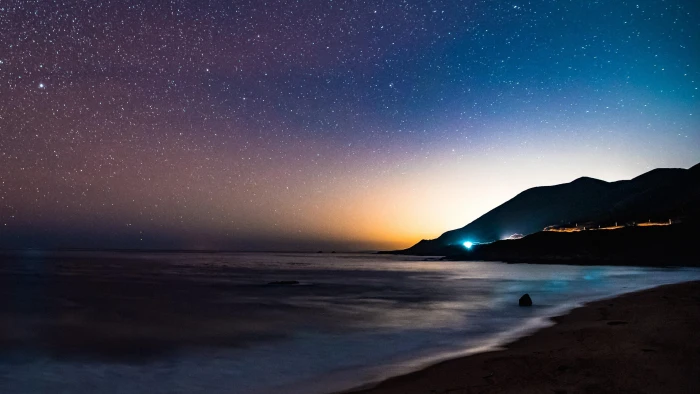 starry nigth stars night sky beach sea nature 2k 4k