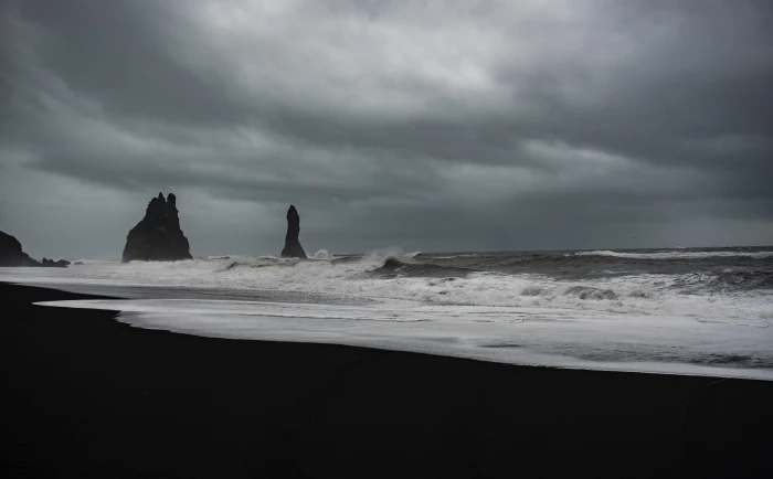 Stormy Weather Waves Black Sand Beach Rocks Nature Dark 2k 4k 5k