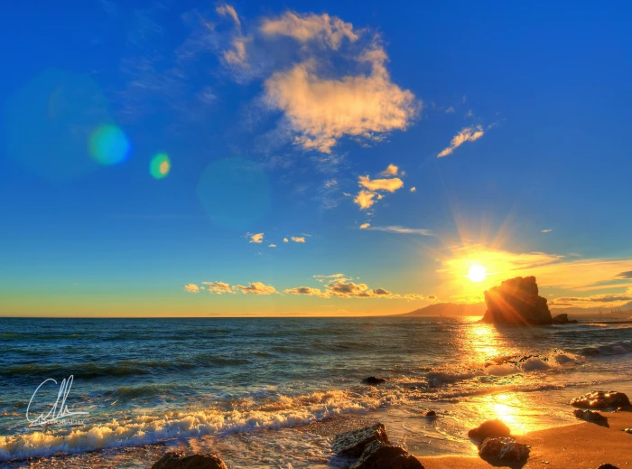 Summer Sunset Scene body of water Europe Spain Blue Beach 2k